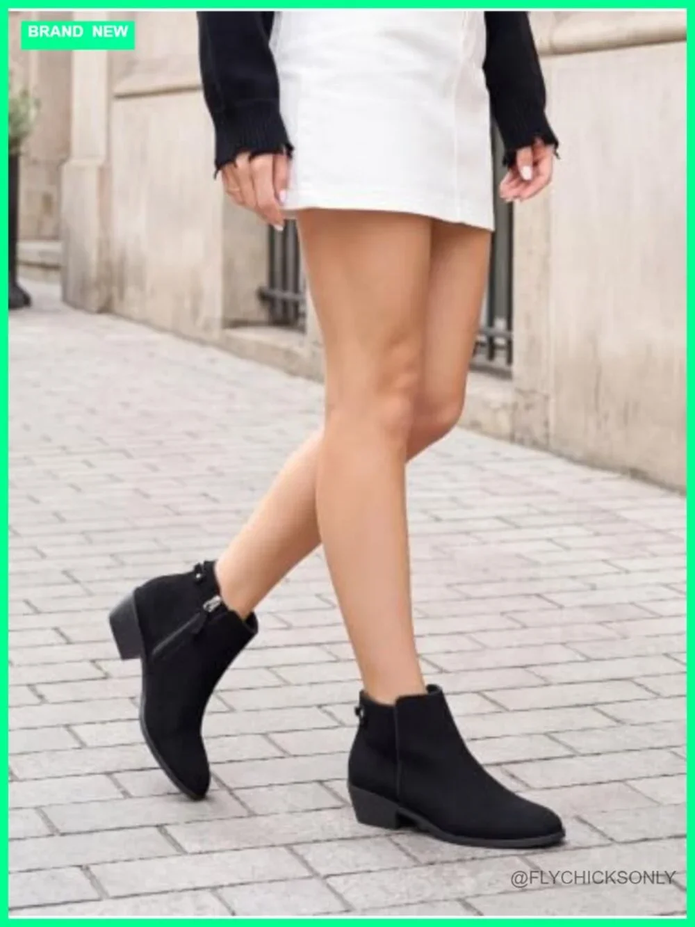 Women's Faux Suede Ankle Boots Chunky Low Heel Pointed Toe Side Zipper